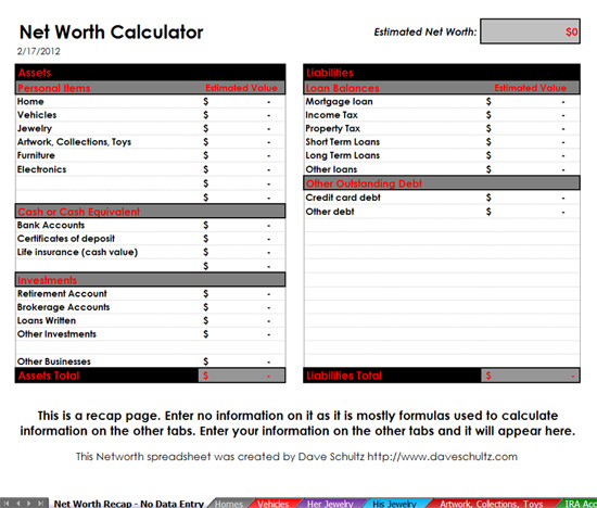 Net Worth Excel Template
